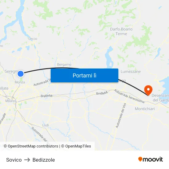 Sovico to Bedizzole map