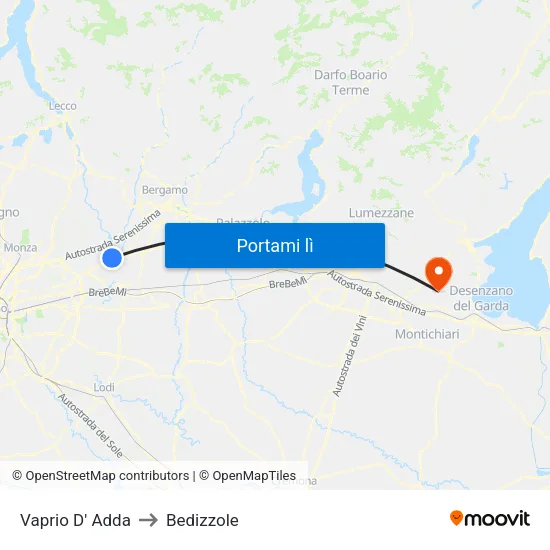 Vaprio D' Adda to Bedizzole map
