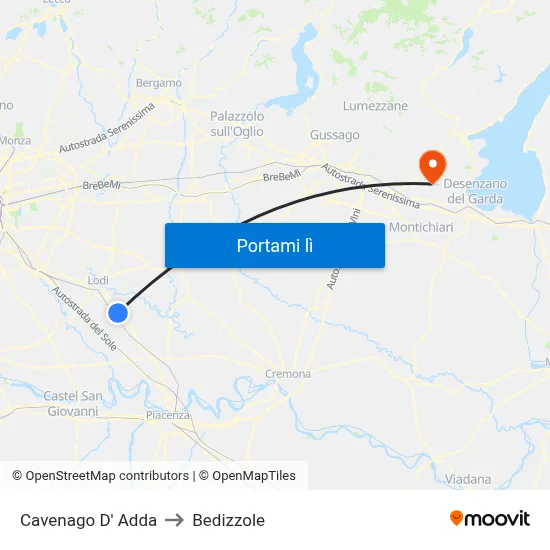Cavenago D' Adda to Bedizzole map