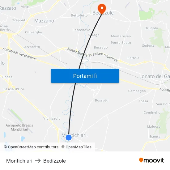 Montichiari to Bedizzole map