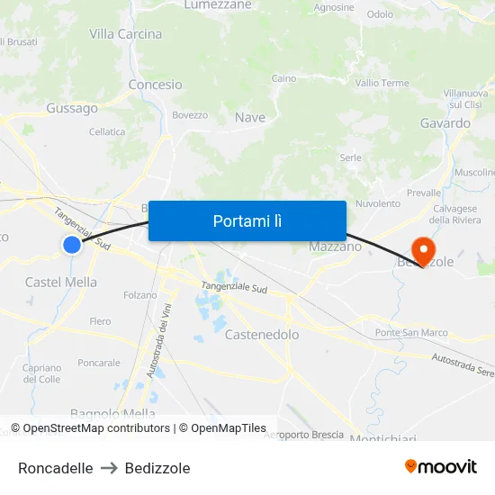 Roncadelle to Bedizzole map
