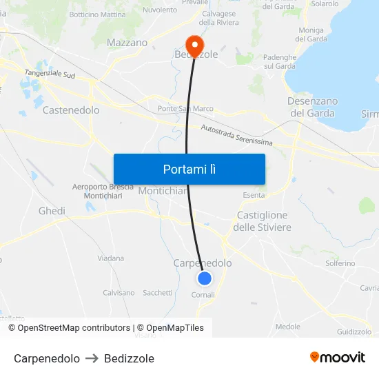 Carpenedolo to Bedizzole map