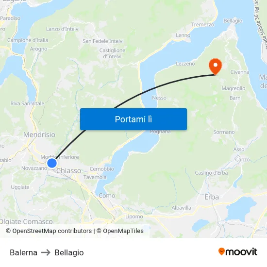 Balerna to Bellagio map