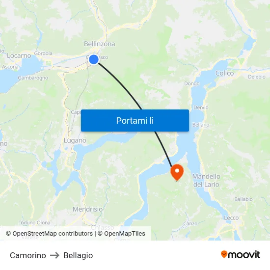 Camorino to Bellagio map