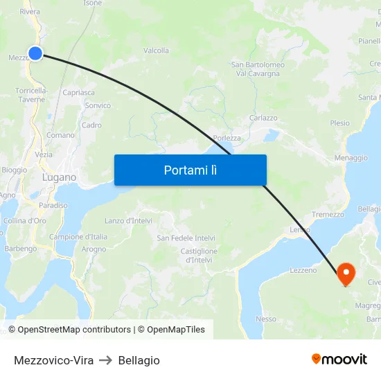 Mezzovico-Vira to Bellagio map