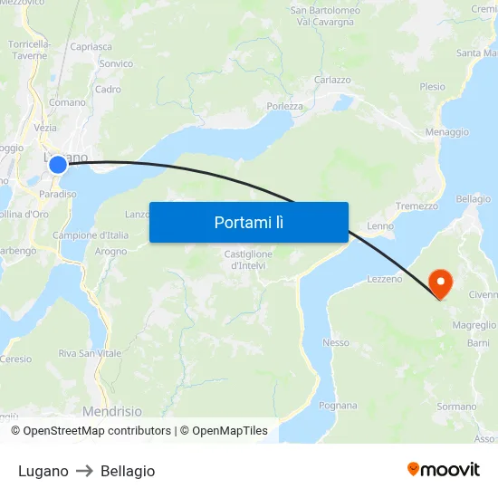 Lugano to Bellagio map