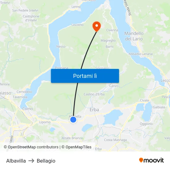 Albavilla to Bellagio map