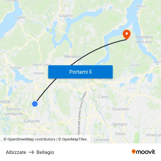 Albizzate to Bellagio map