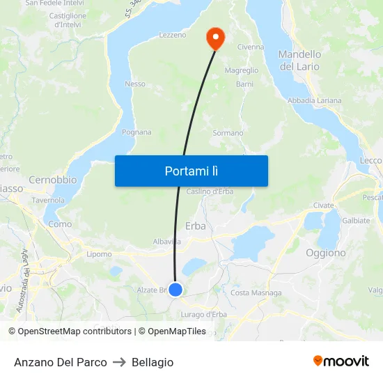 Anzano Del Parco to Bellagio map
