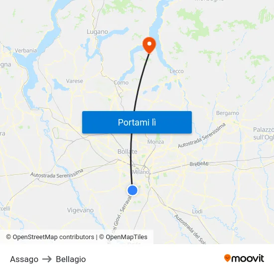 Assago to Bellagio map