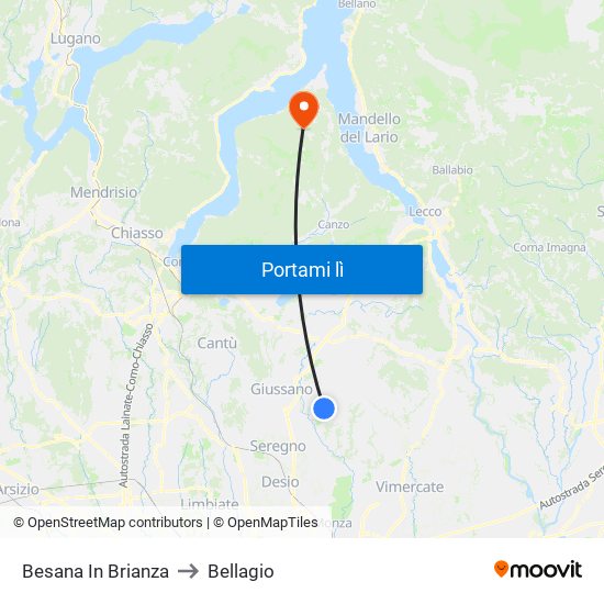 Besana In Brianza to Bellagio map