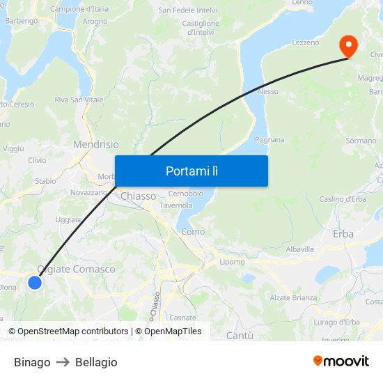 Binago to Bellagio map