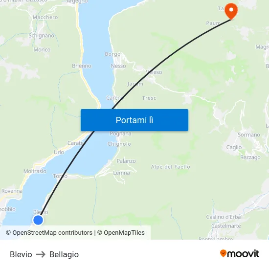 Blevio to Bellagio map