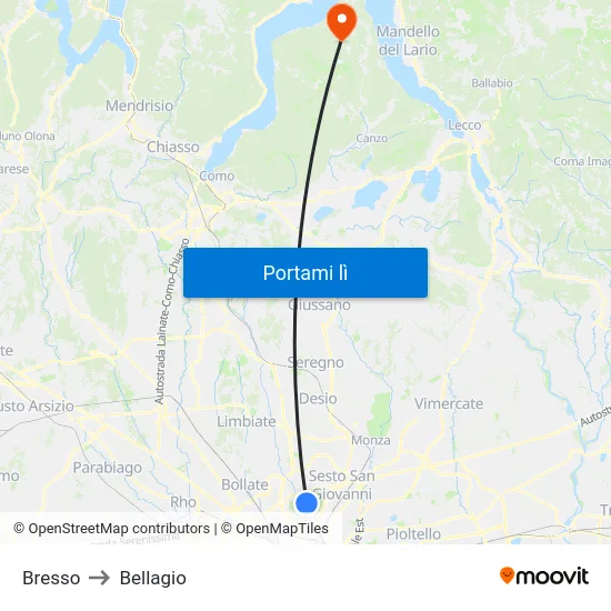 Bresso to Bellagio map