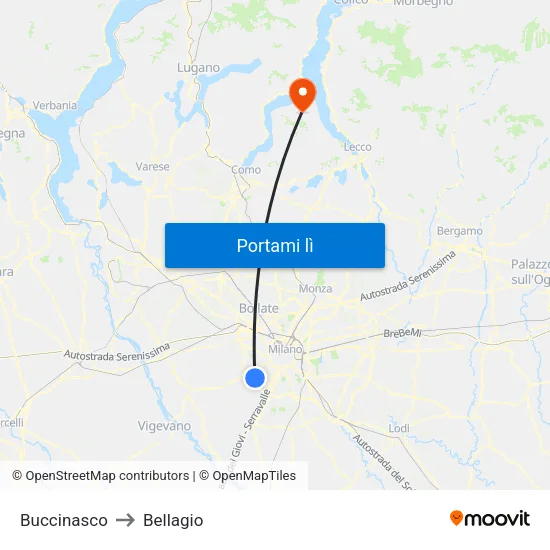 Buccinasco to Bellagio map