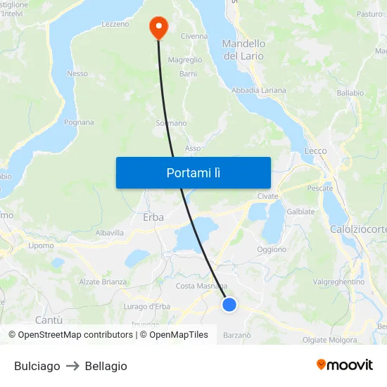 Bulciago to Bellagio map