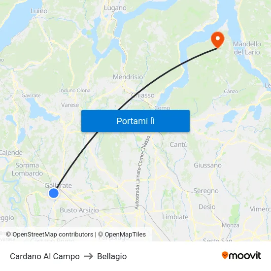 Cardano Al Campo to Bellagio map
