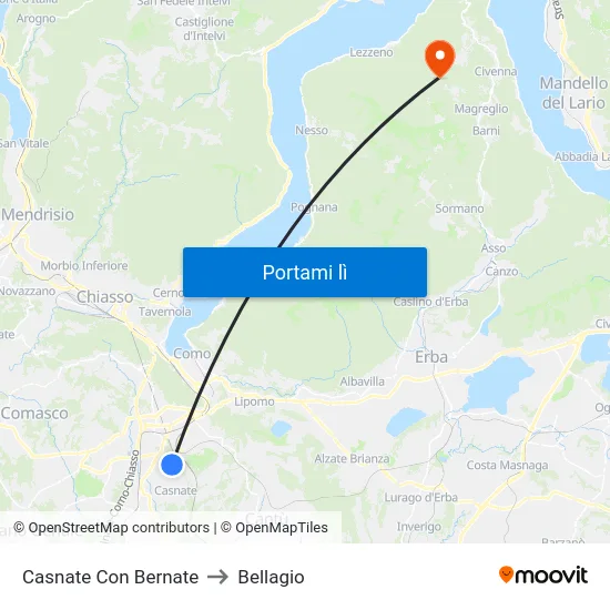 Casnate Con Bernate to Bellagio map