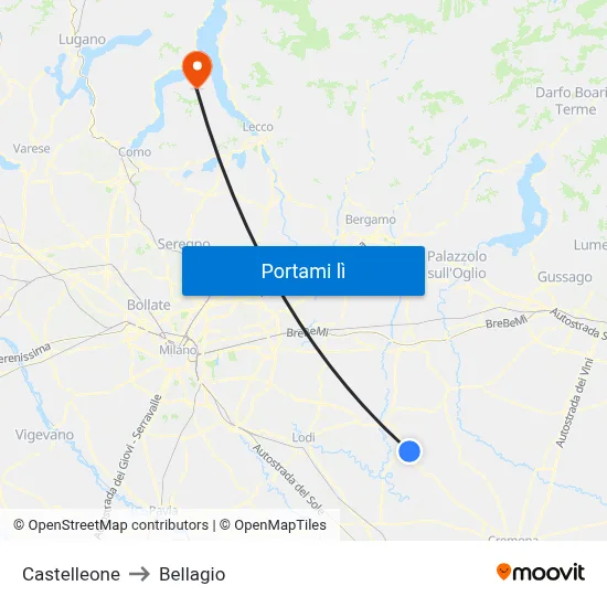 Castelleone to Bellagio map