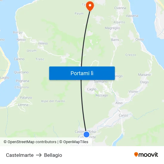 Castelmarte to Bellagio map