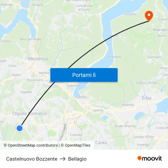Castelnuovo Bozzente to Bellagio map
