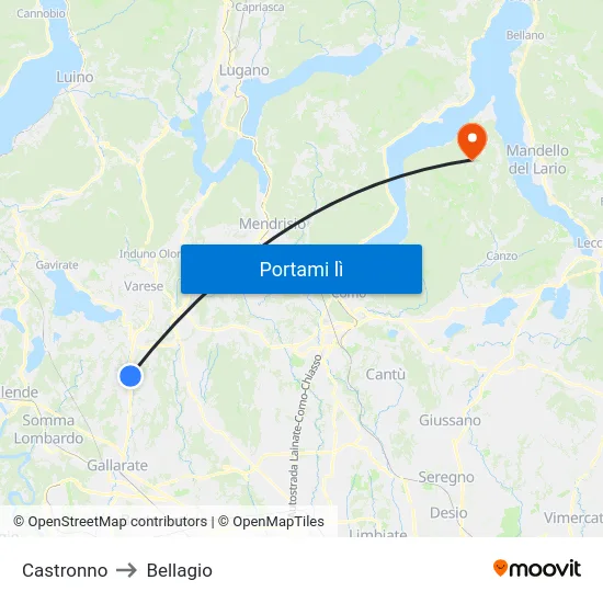 Castronno to Bellagio map