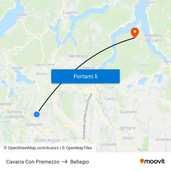 Cavaria Con Premezzo to Bellagio map