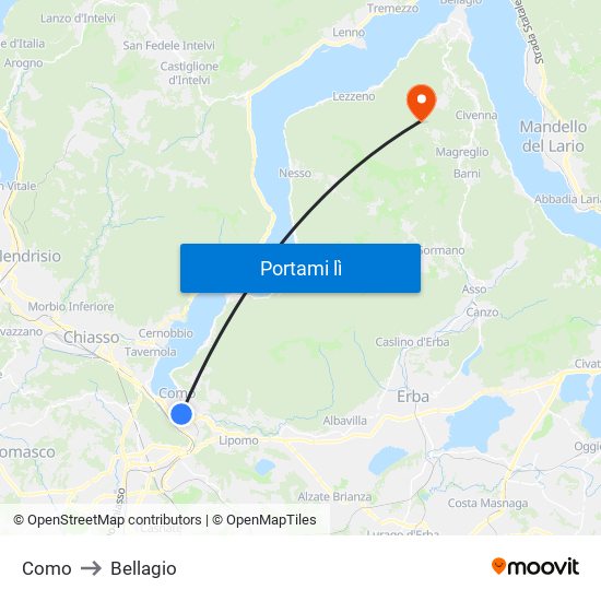 Como to Bellagio map