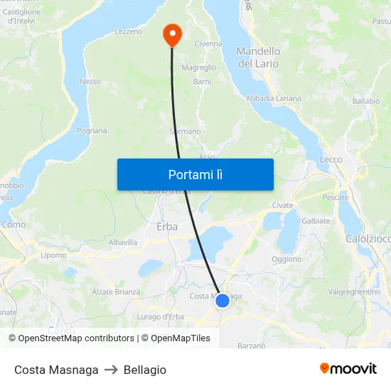 Costa Masnaga to Bellagio map