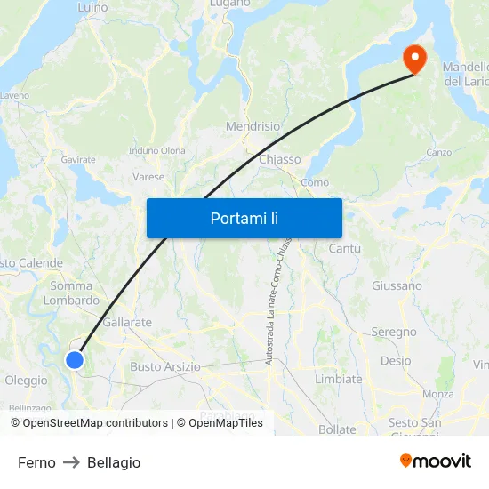 Ferno to Bellagio map