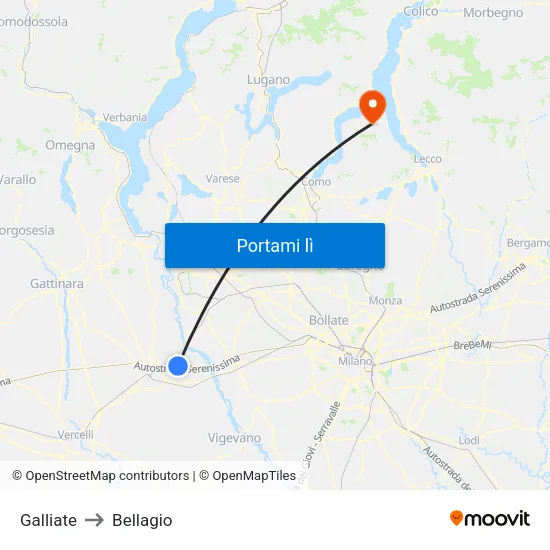 Galliate to Bellagio map