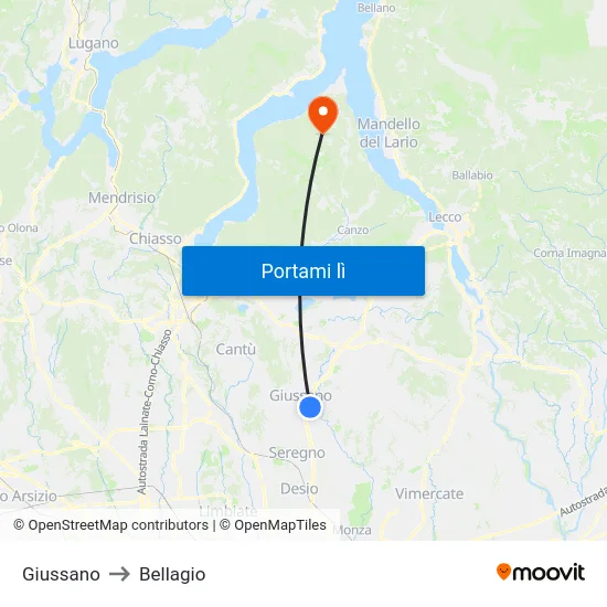 Giussano to Bellagio map