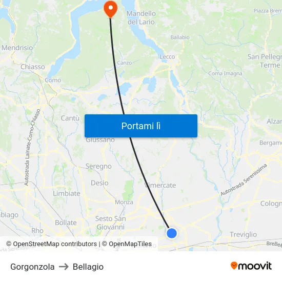 Gorgonzola to Bellagio map