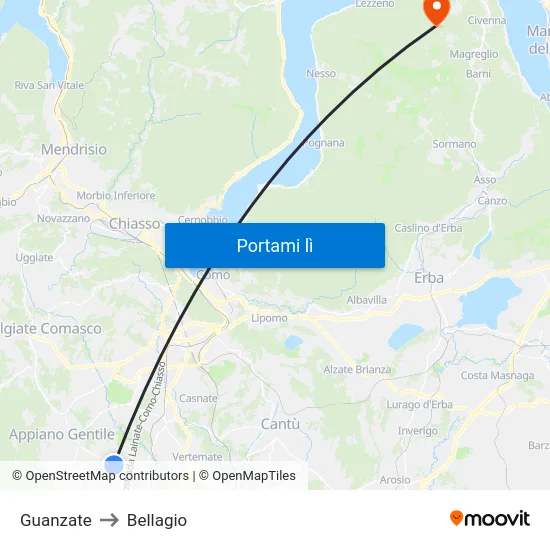 Guanzate to Bellagio map