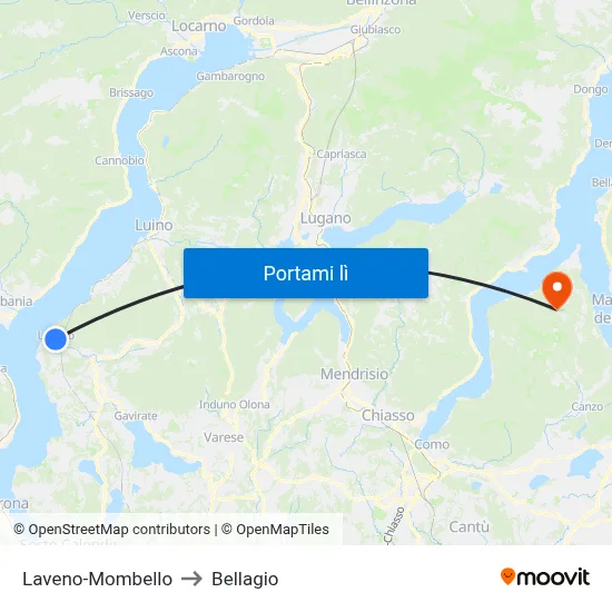 Laveno-Mombello to Bellagio map
