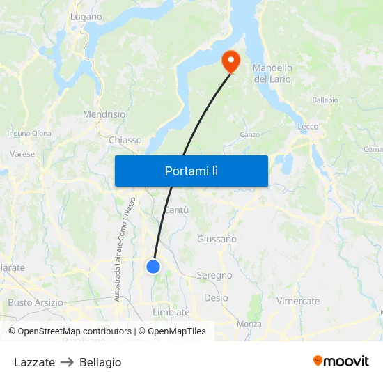 Lazzate to Bellagio map