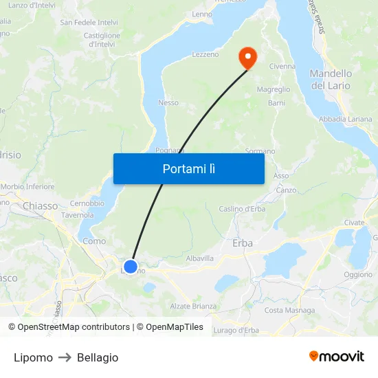 Lipomo to Bellagio map