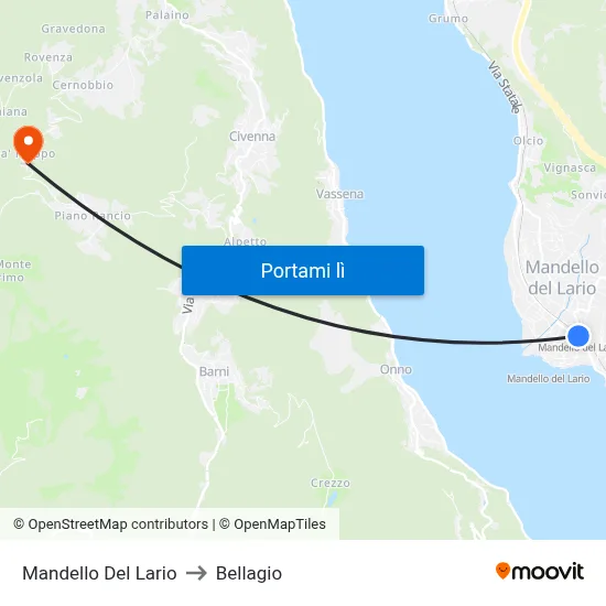 Mandello Del Lario to Bellagio map