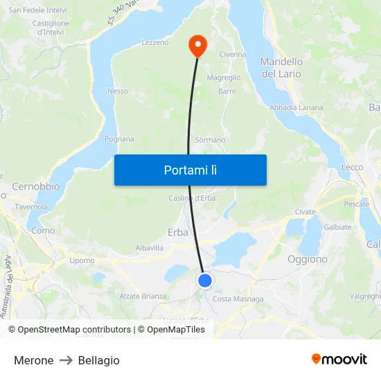 Merone to Bellagio map