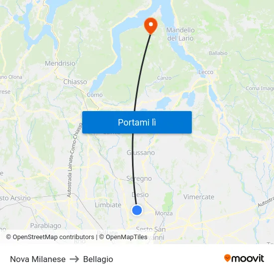 Nova Milanese to Bellagio map