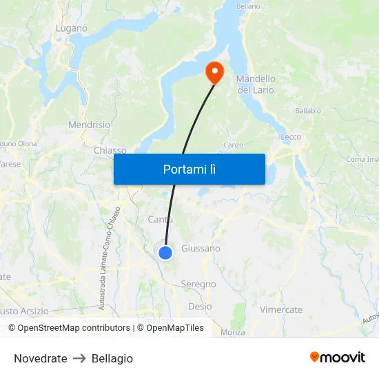 Novedrate to Bellagio map