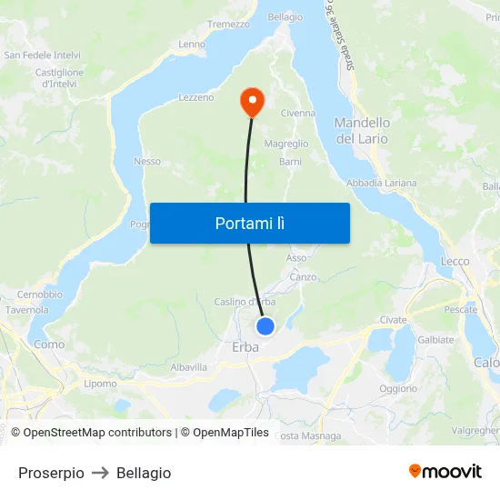 Proserpio to Bellagio map