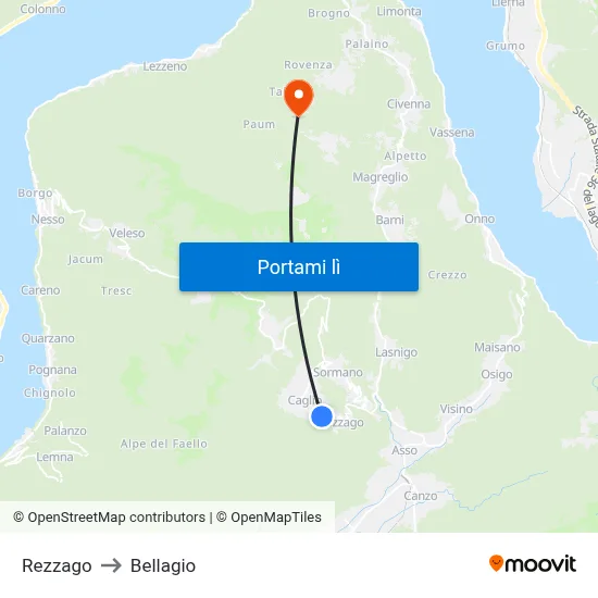 Rezzago to Bellagio map