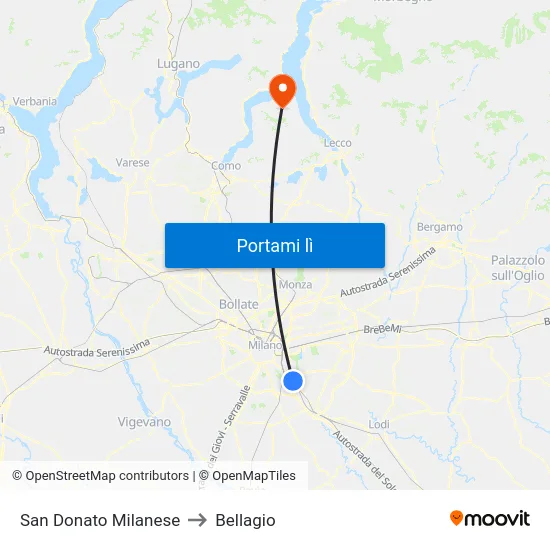 San Donato Milanese to Bellagio map