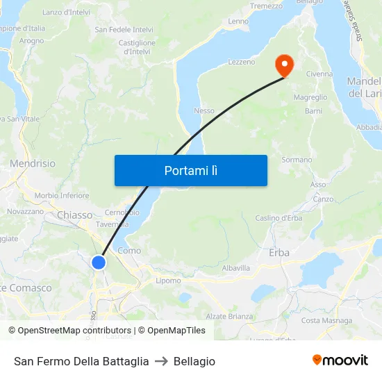 San Fermo Della Battaglia to Bellagio map