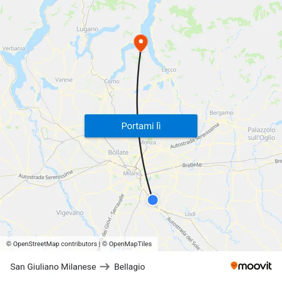 San Giuliano Milanese to Bellagio map