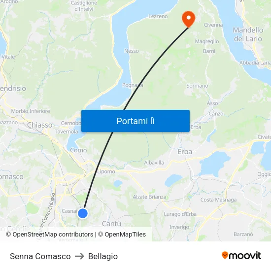 Senna Comasco to Bellagio map