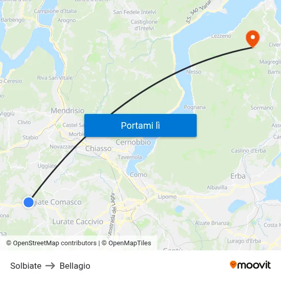Solbiate to Bellagio map