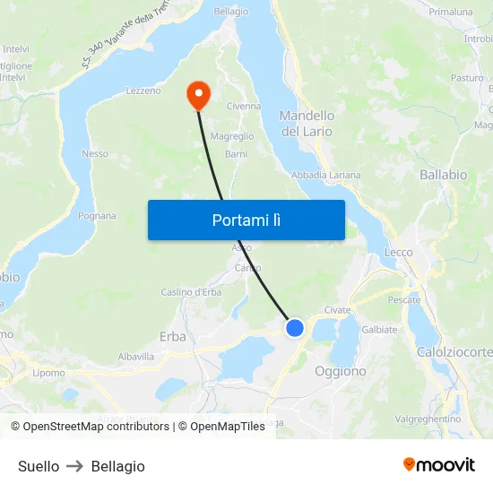 Suello to Bellagio map