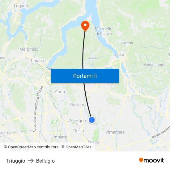 Triuggio to Bellagio map